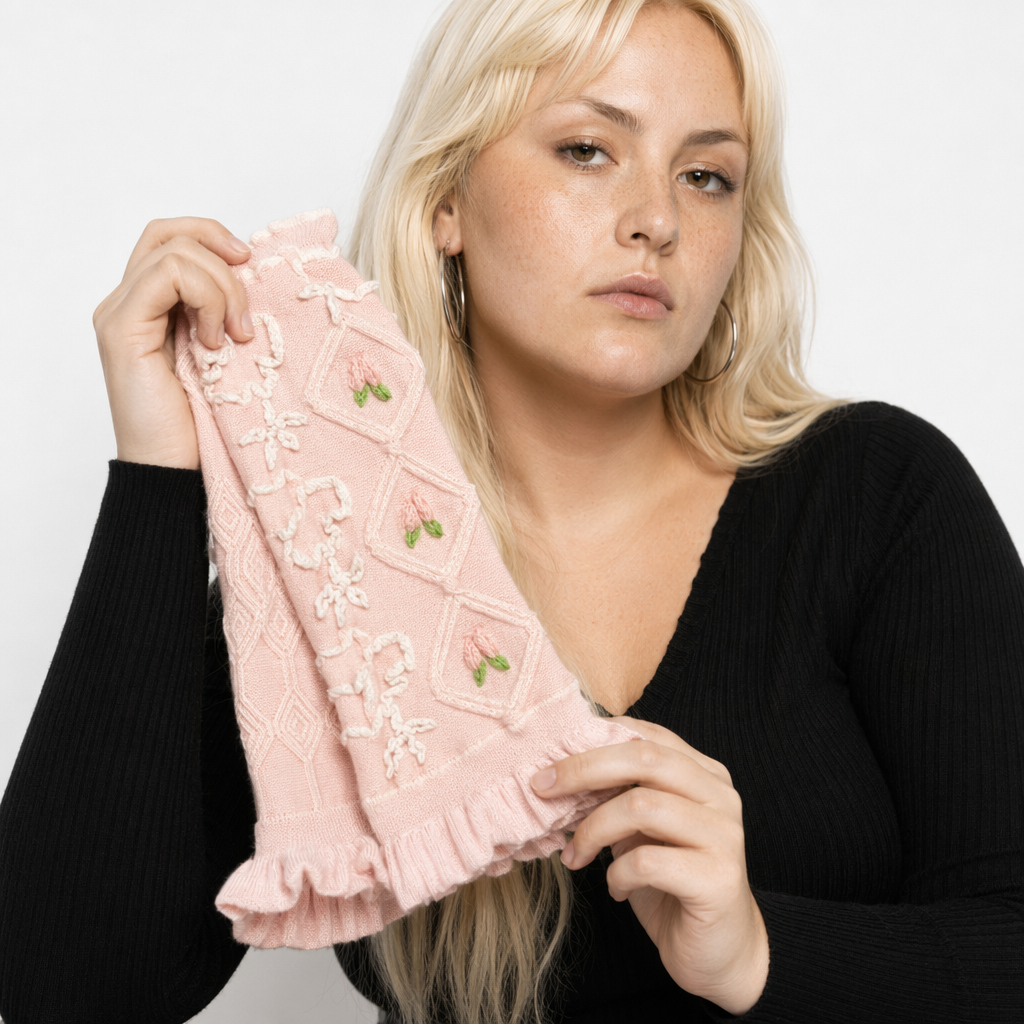 Textured Angelic Socks with Knit Detailing and Rosebud Embellishments No4