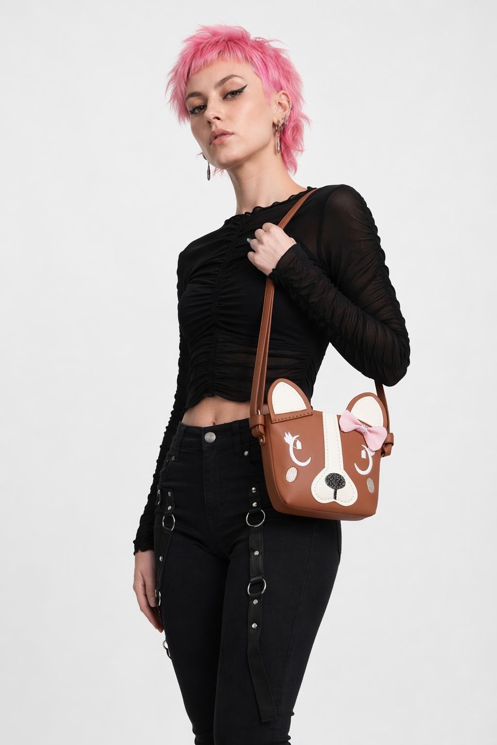 Adorable Vegan Leather Puppy Dog Handbags in Unique Colors Brown