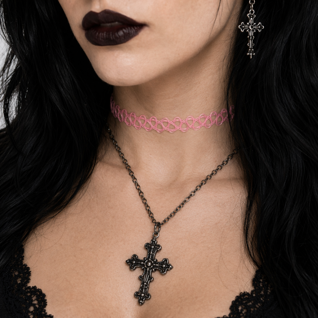 Classic 90s Inspired Choker Necklace in Various Colors Pink