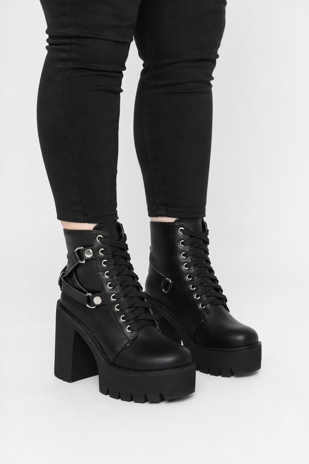 Chunky Biker Ankle Boots in High-Quality Vegan Leather black