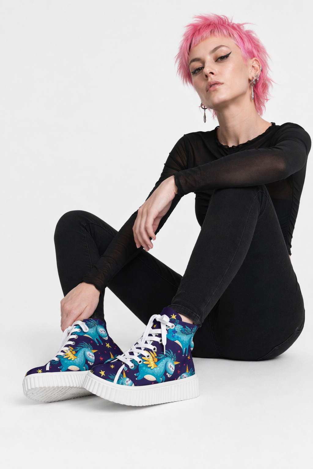 Canvas Hi Top Unicorn Pattern Shoes with Comfortable Wedge Heel Sleepy Unicorn