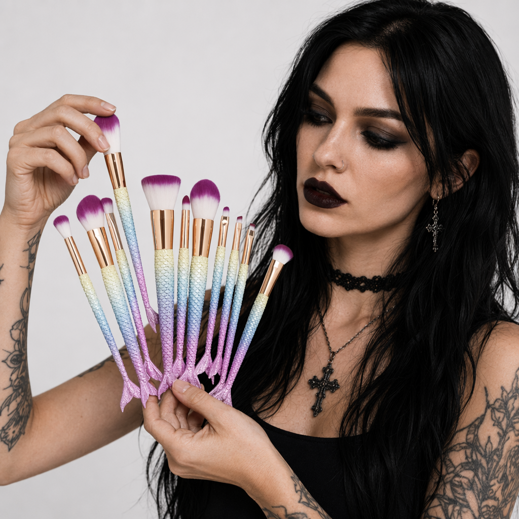 Unicorn Inspired Mermaid Fin Makeup Brushes Pastel Rainbow 10PCS
