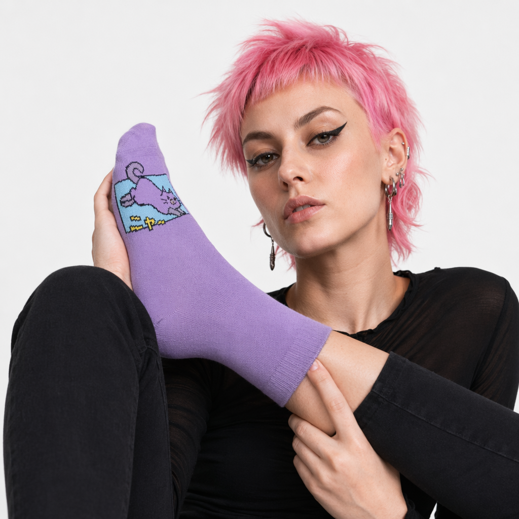 Kawaii Japanese Harajuku Cotton Prehistoric Socks Purple Cat