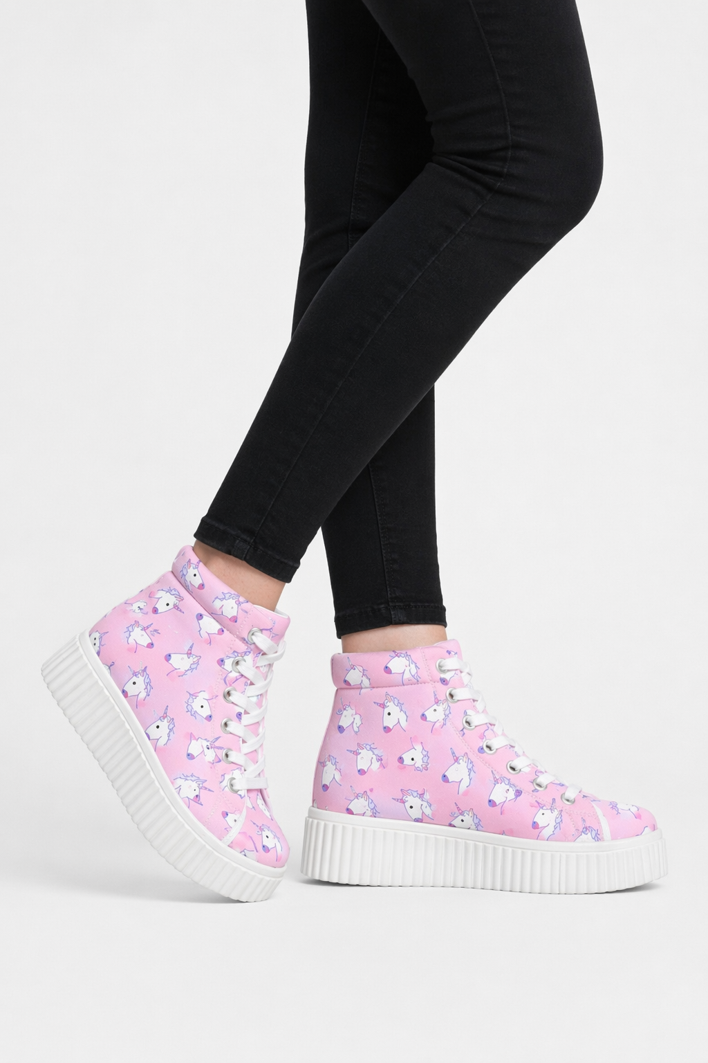 Canvas Hi Top Unicorn Pattern Shoes with Comfortable Wedge Heel Pastel Patchwork Unicorn