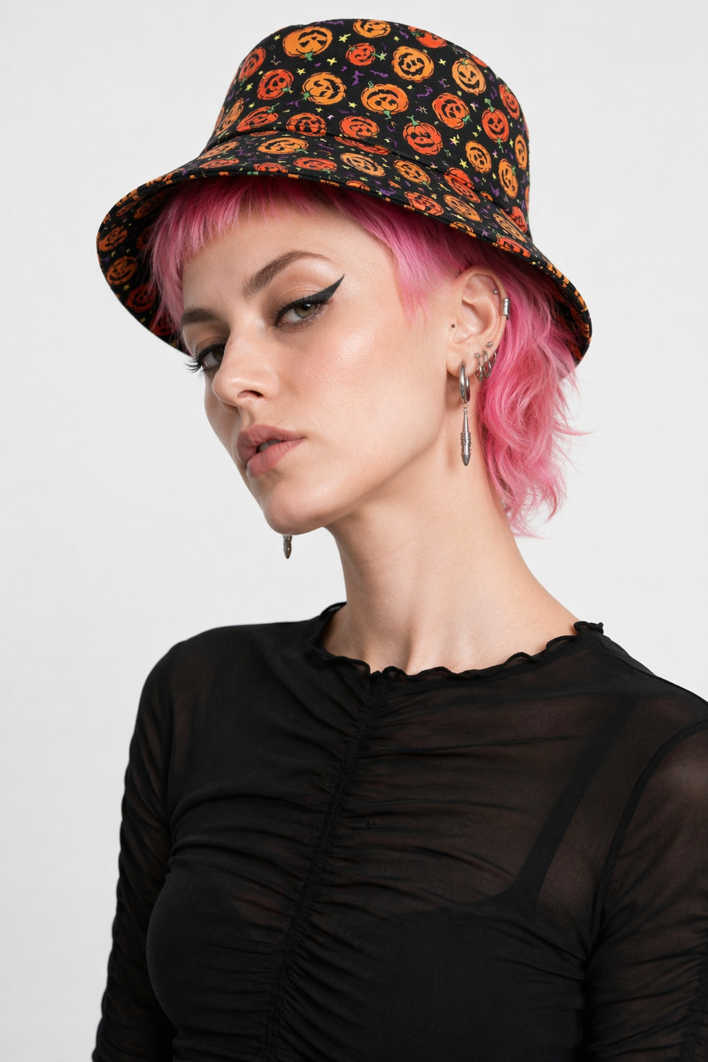 Creepy Cute Jack-o-Lantern Pumpkin Bucket Hat for Halloween Kawaii Style Default Title