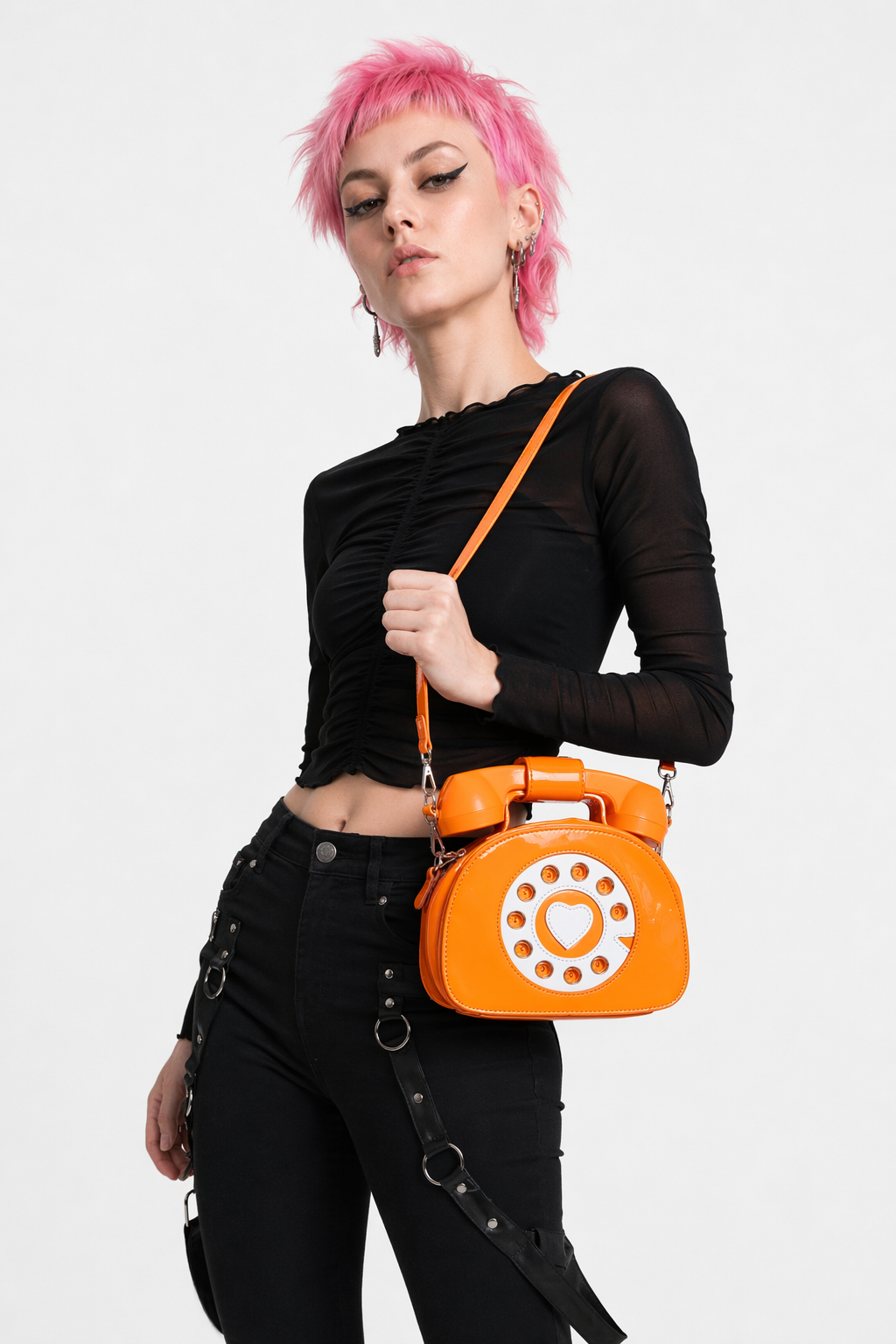 Intricately Detailed 3D Rotary Telephone Handbag in Multiple Colors Orange