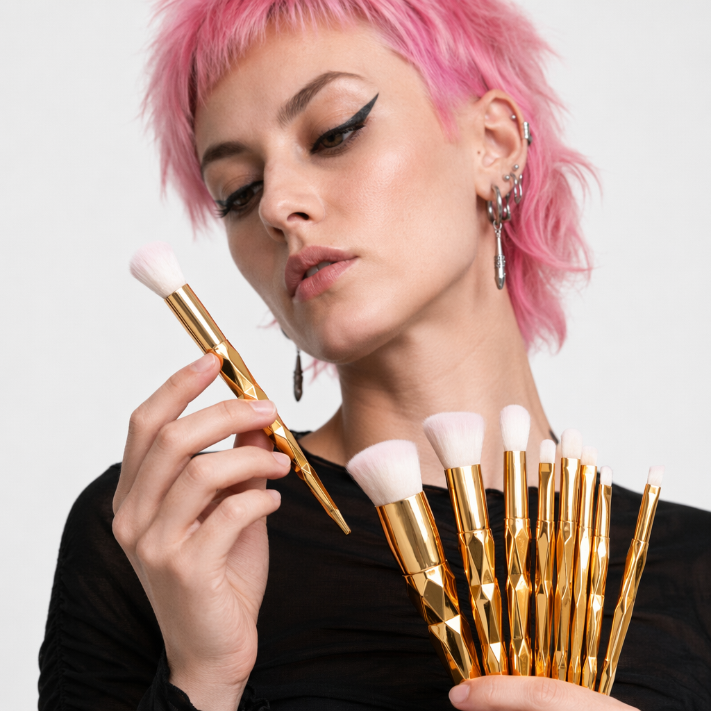 Magical Glittery Unicorn Makeup Brush Set 10pcs Gold