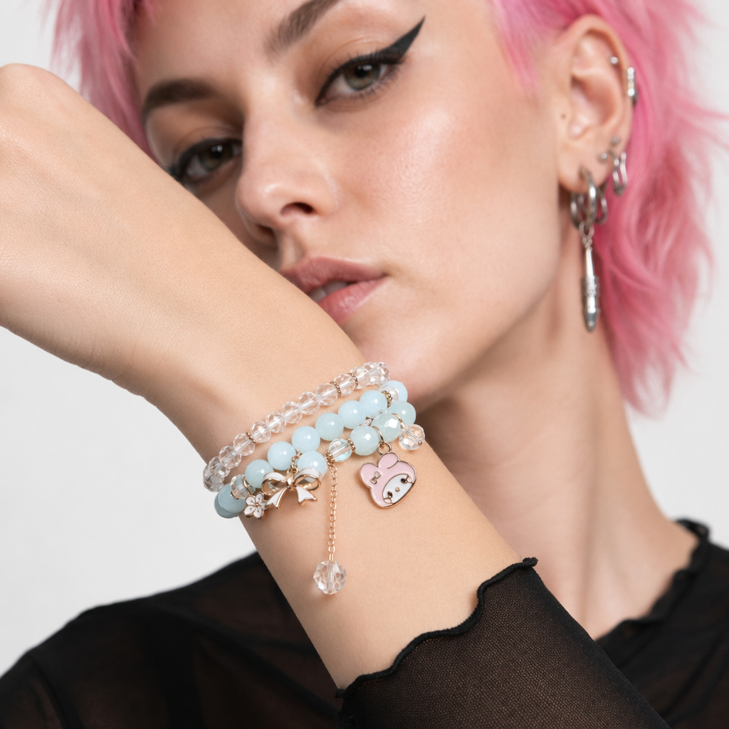 Kawaii Beaded Bracelets Inspired by Sanrio Characters Blue Bead Melody