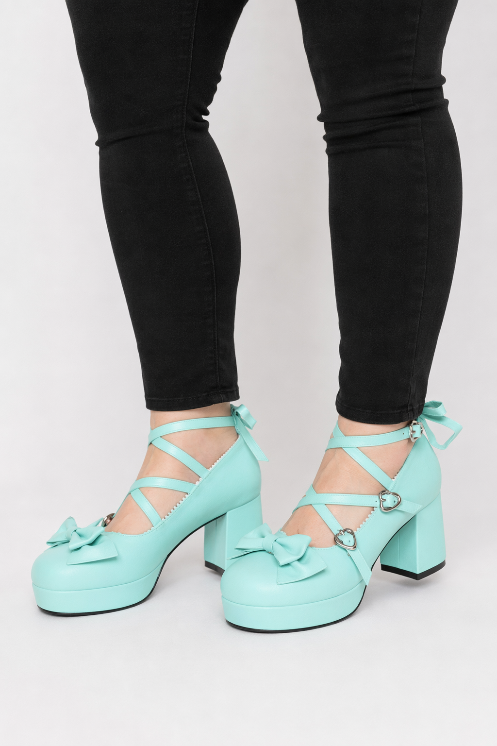 Classic Strappy Wrap-Around Ankle Lolita Shoes with Block Heel Lake Blue