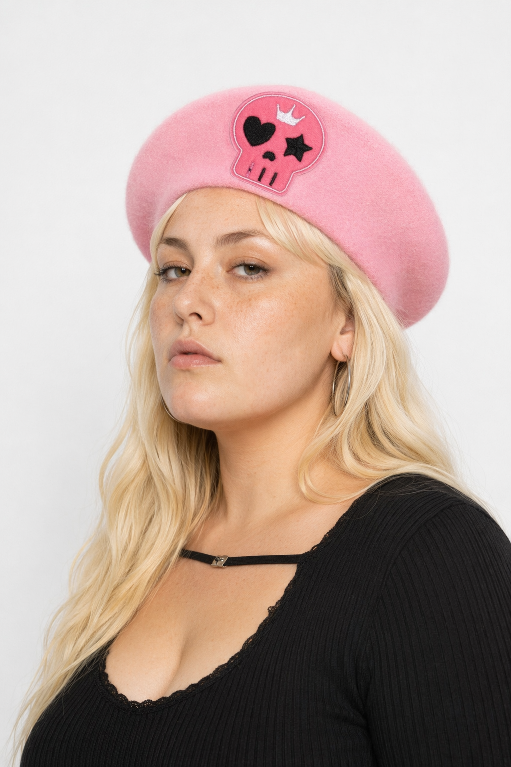 Pink Menhera Nurse Beret for Kawaii Fashion Enthusiasts Pink Skull