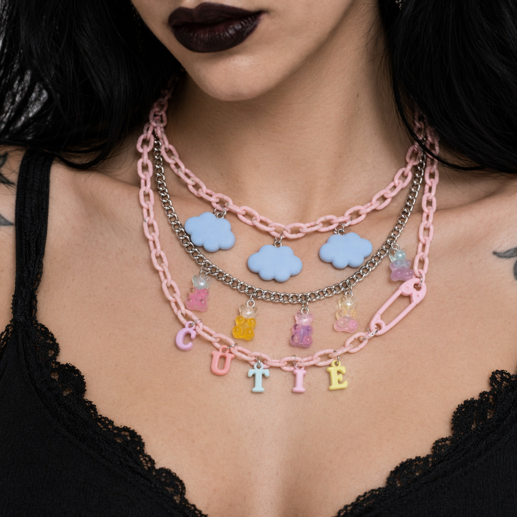 Pastel Cabochon Jewelry with Gummy Bears and Glittery Moons Cutie Version