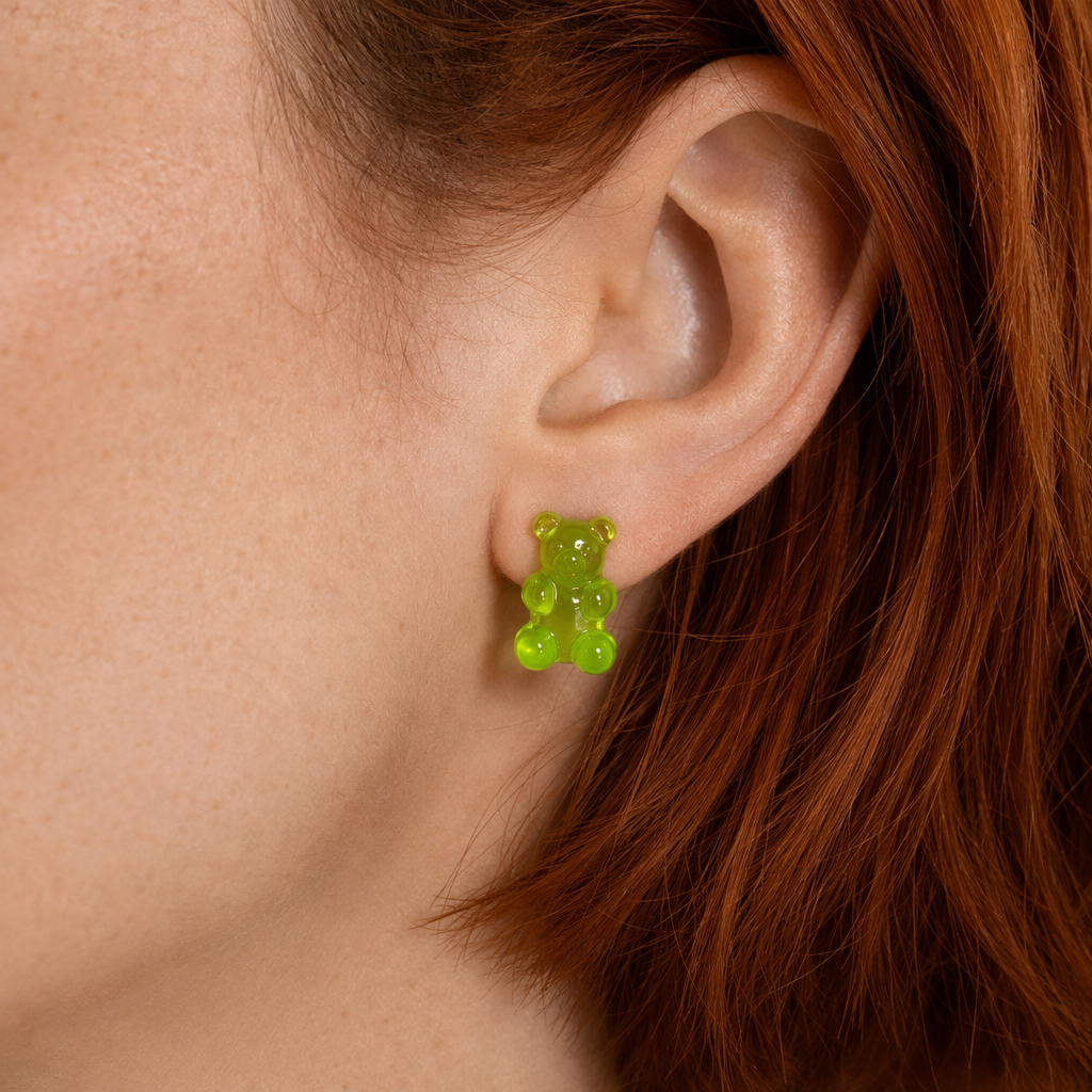 Gummy Bear Resin Earrings in Assorted Delicious Colors Green
