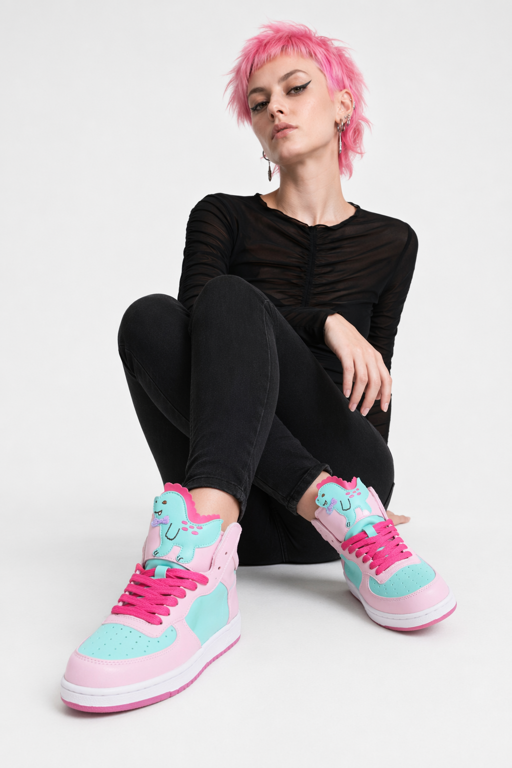 Harajuku High Top Sneakers with Pastel Dinosaur Design 8