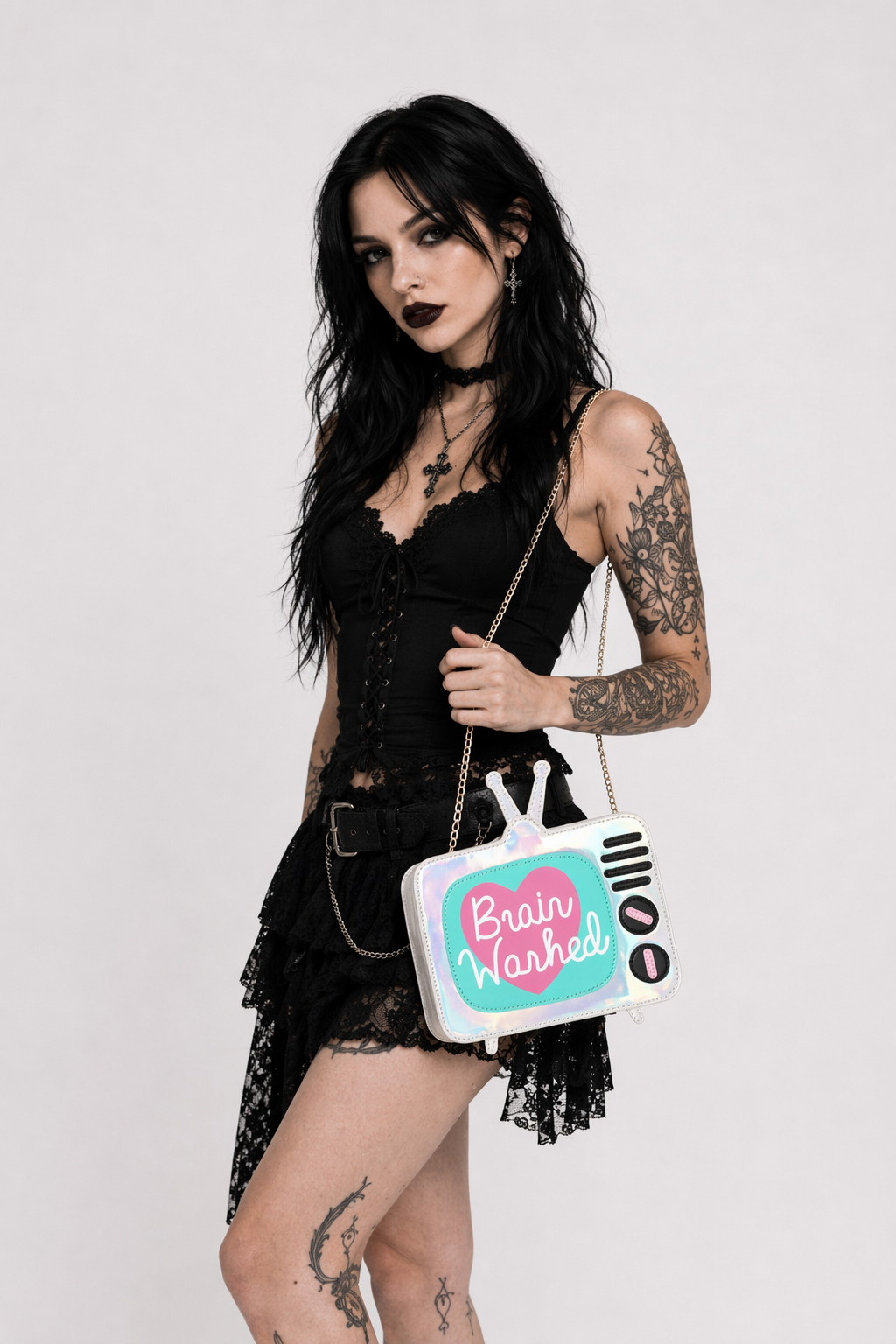 K-Pop Inspired Holographic Vintage Television Shaped Handbag Silver