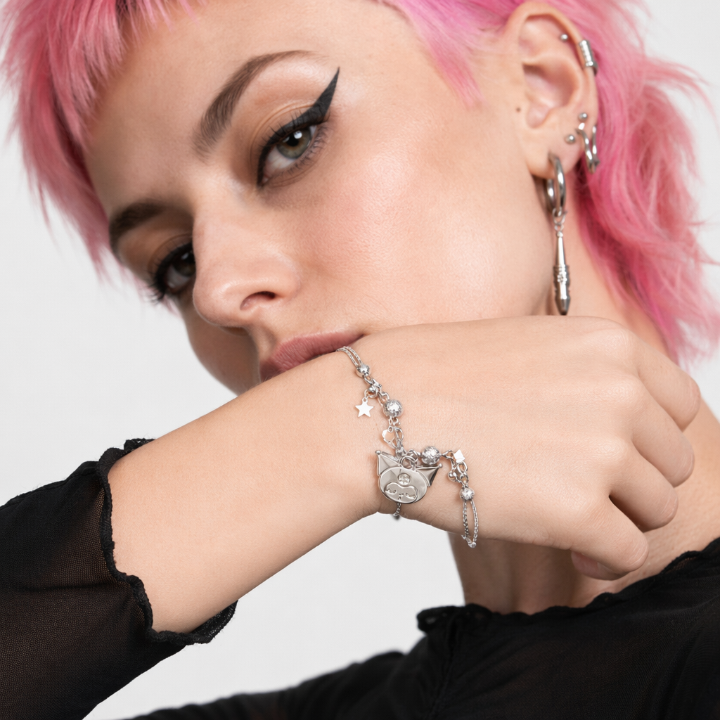 Kawaii Beaded Bracelets Inspired by Sanrio Characters Silver Kuromi