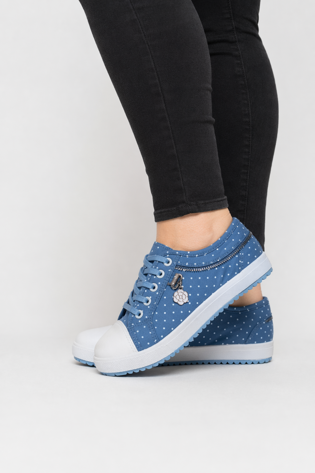 Adorable See-Through Lace Polkadot Sneakers for Youthful Style Blue