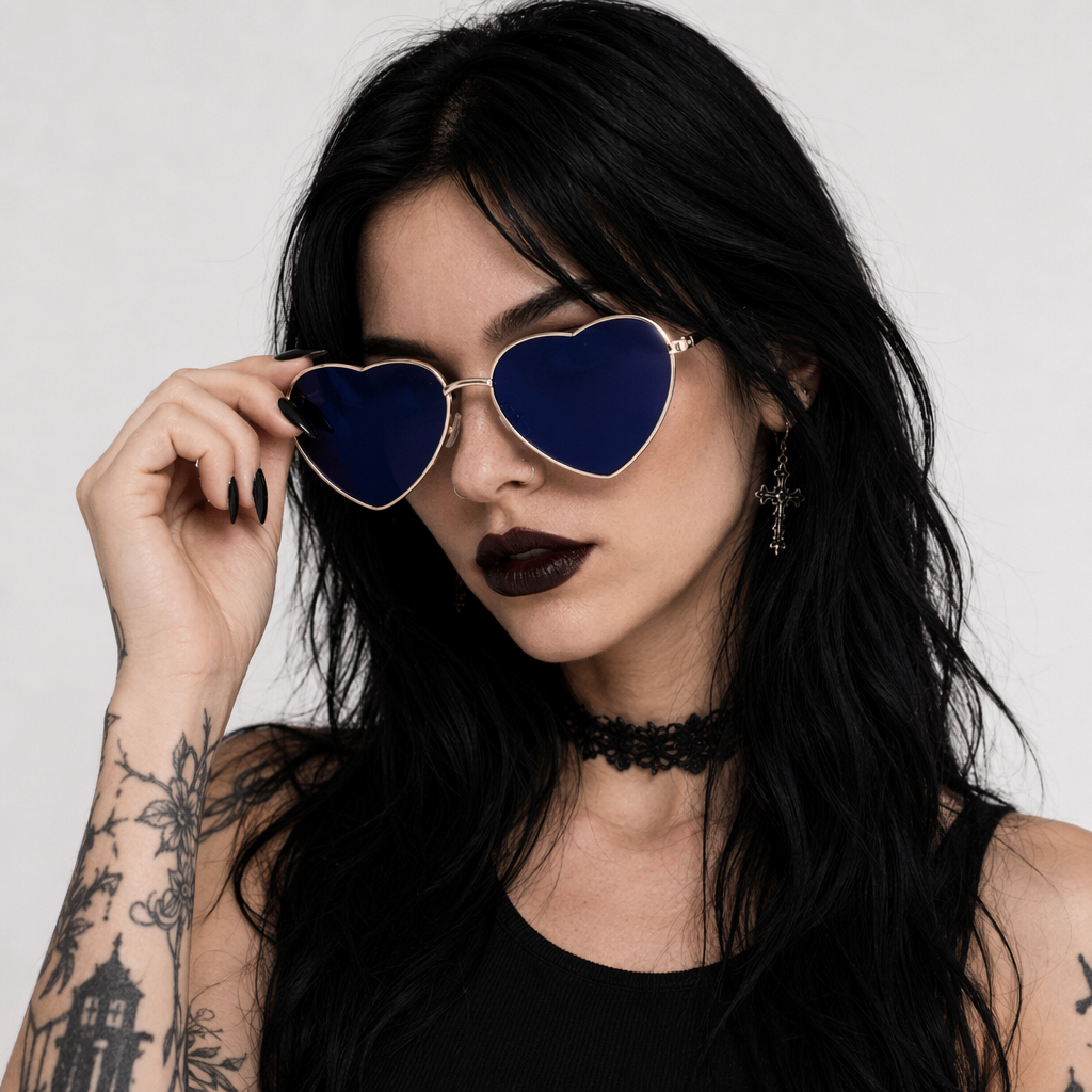 Chic Heart Shaped Aviator Sunglasses in Various Colors Navy