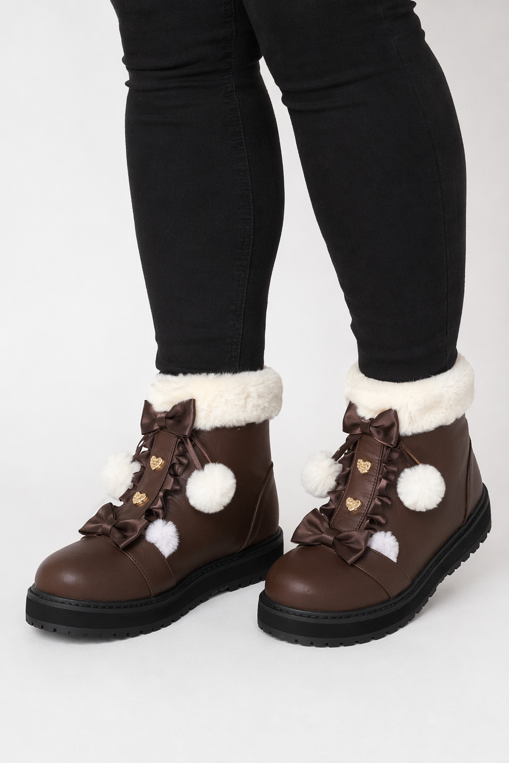 Perfectly Precious Sweet Lolita Faux Fur Ankle Booties Brown