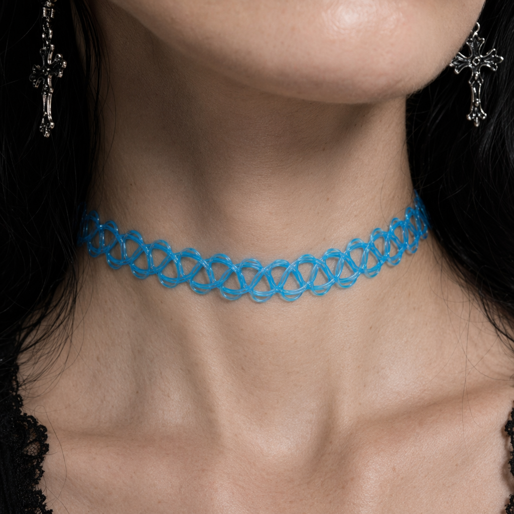 Classic 90s Inspired Choker Necklace in Various Colors Sky Blue
