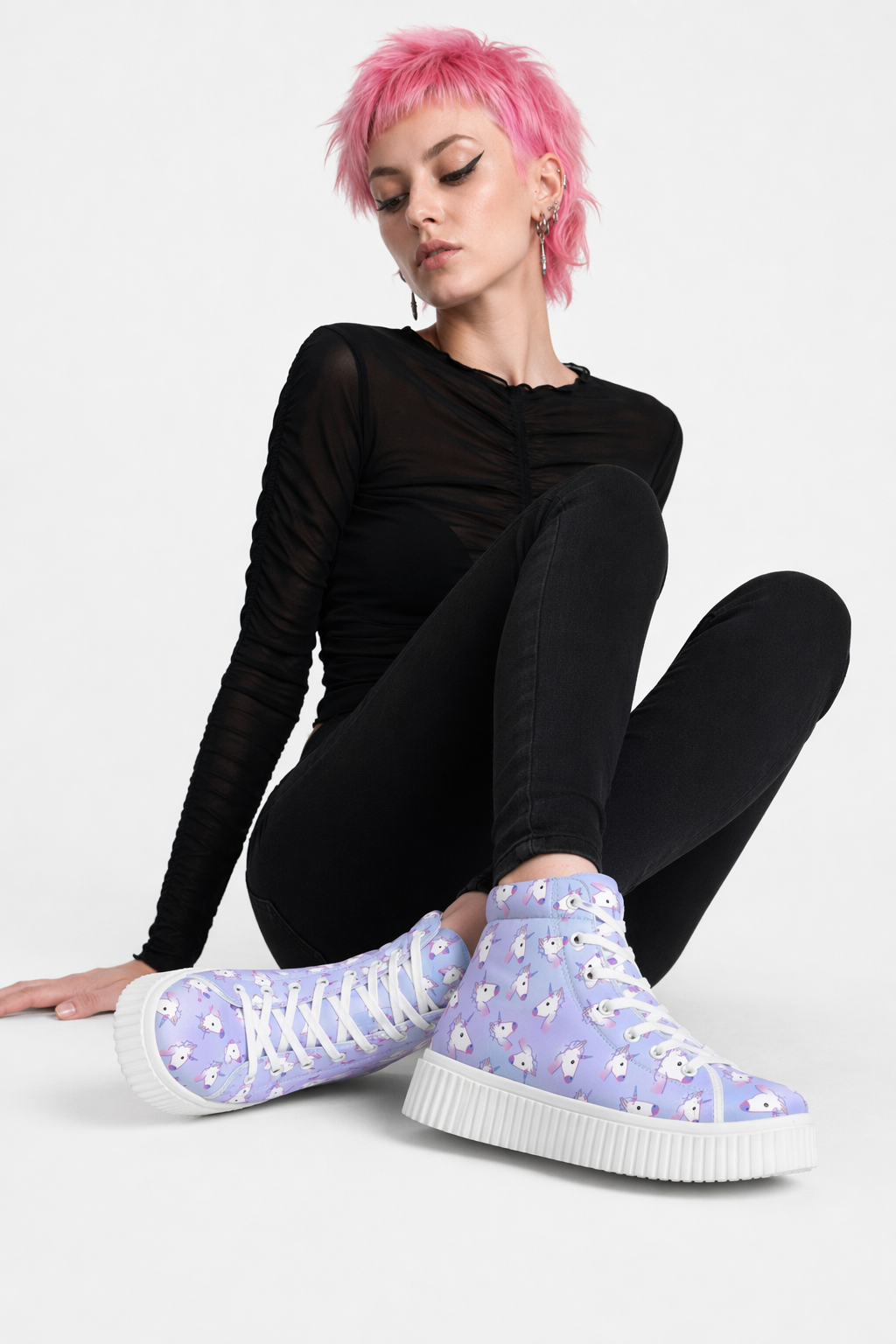 Canvas Hi Top Unicorn Pattern Shoes with Comfortable Wedge Heel Purple Unicorn