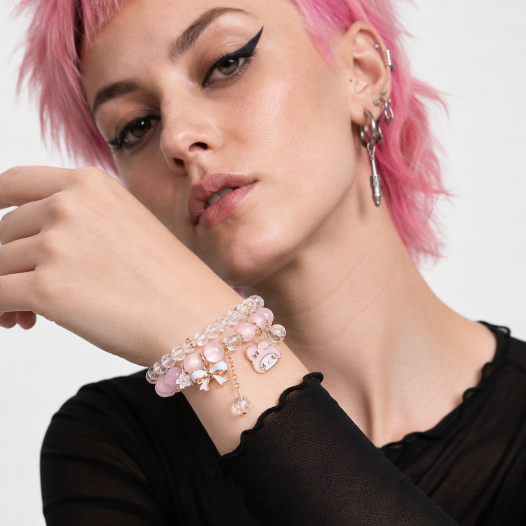 Kawaii Beaded Bracelets Inspired by Sanrio Characters Pink Bead Melody
