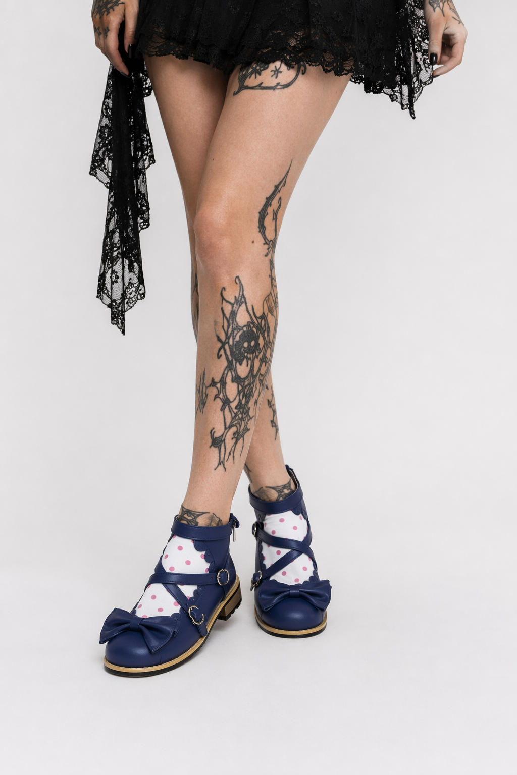 Elegant Lolita Shoes with Comfy Low Heel and Secure Buckle Dark blue