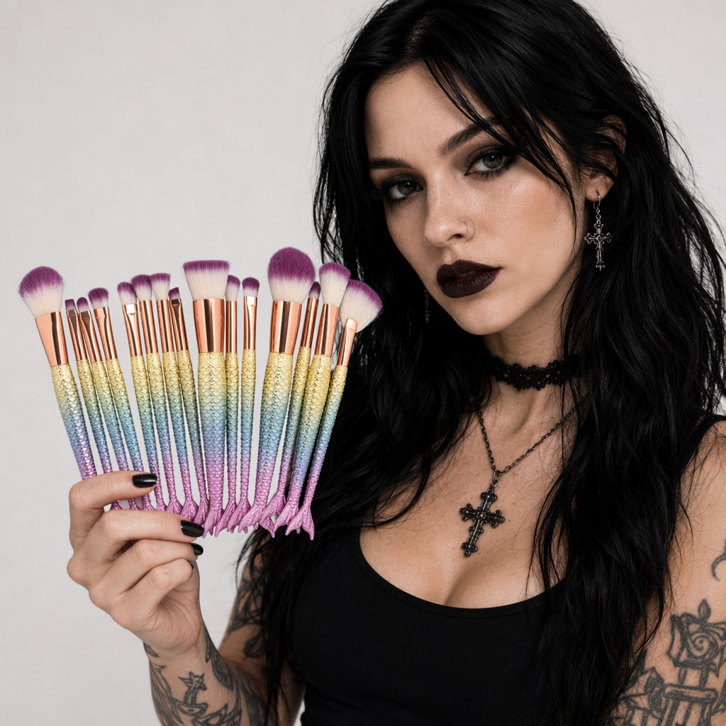 Unicorn Inspired Mermaid Fin Makeup Brushes Gold 10PCS