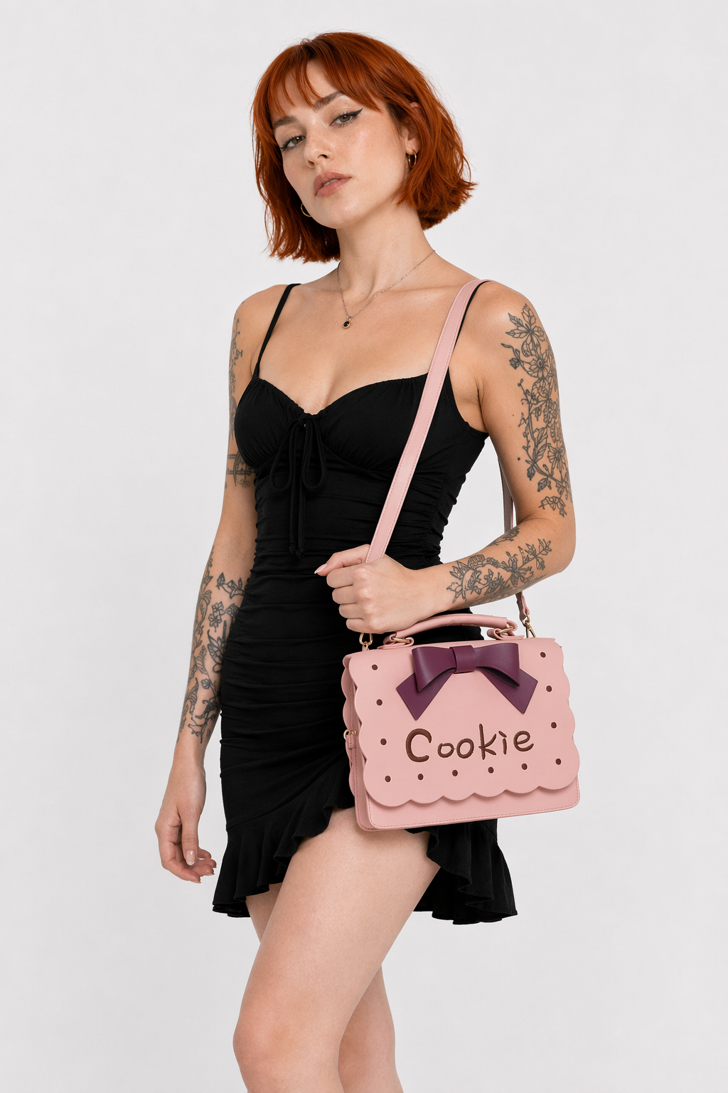Cookie Biscuit-Shaped Handbag with Quality Gold Hardware and Embroidery Pink Cookie