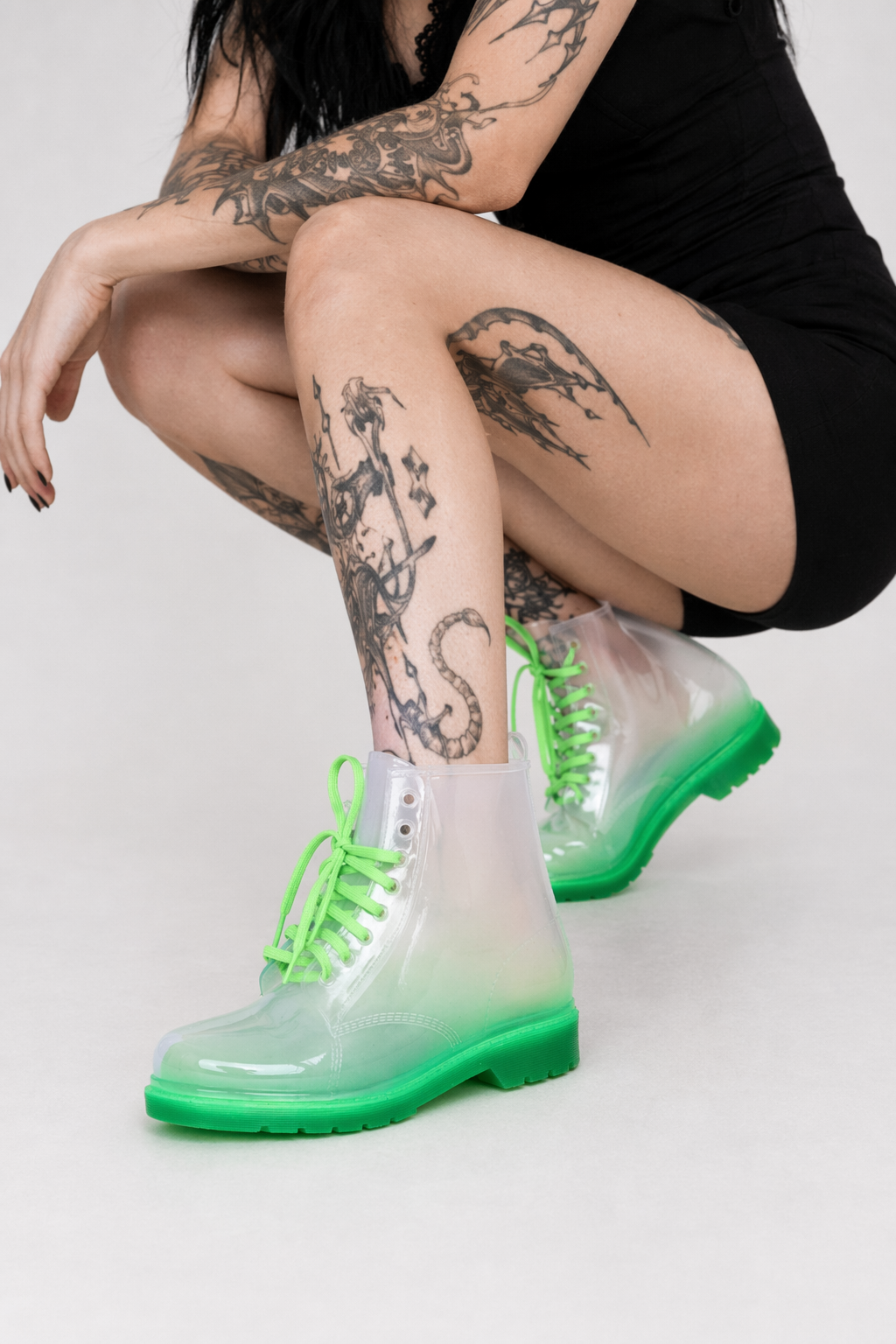 Kawaii Ombre Block Heeled Rain Booties in Candy Colors Green
