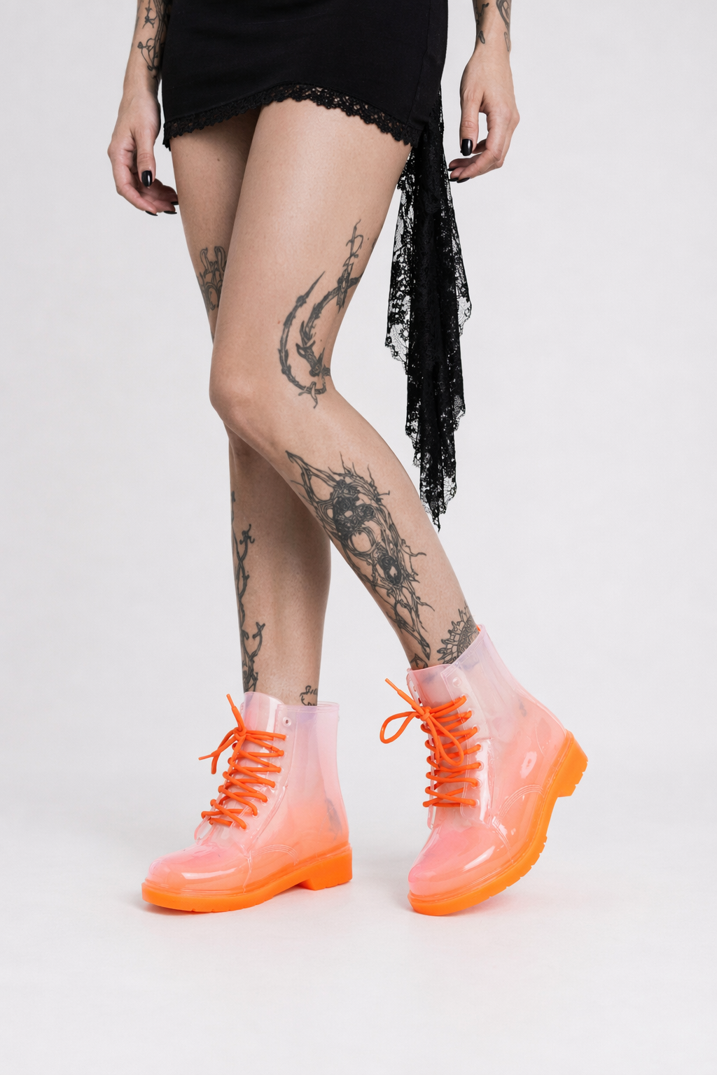 Kawaii Ombre Block Heeled Rain Booties in Candy Colors Orange