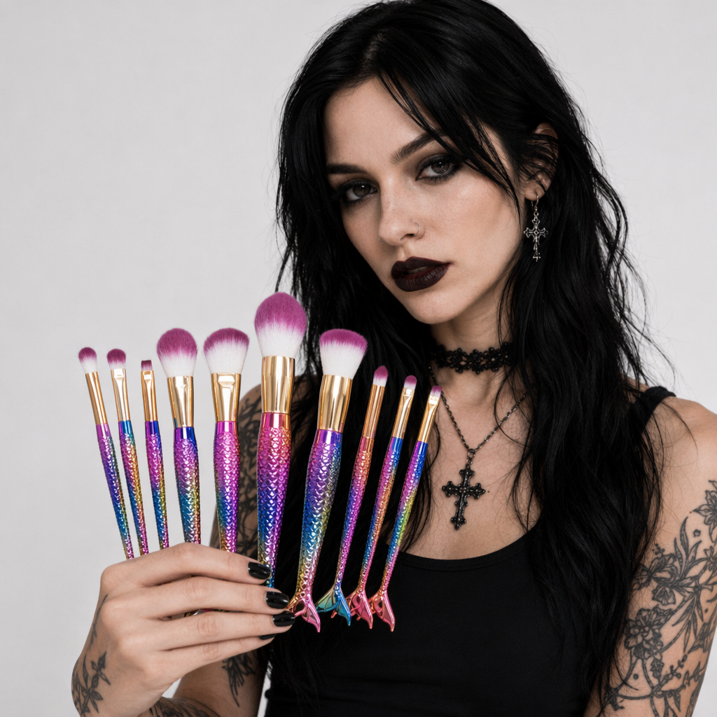 Unicorn Inspired Mermaid Fin Makeup Brushes Rainbow 10PCS