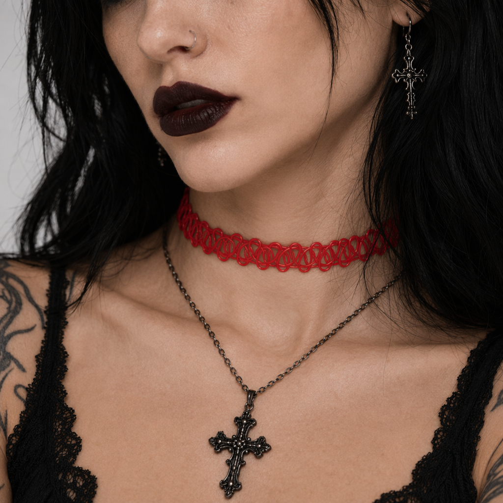 Classic 90s Inspired Choker Necklace in Various Colors Red