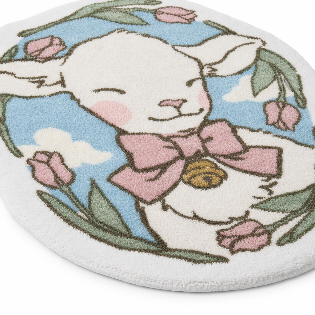 Vintage Lamb Floor Mat for Kawaii Bedrooms and Aesthetic Spaces 85x100cm
