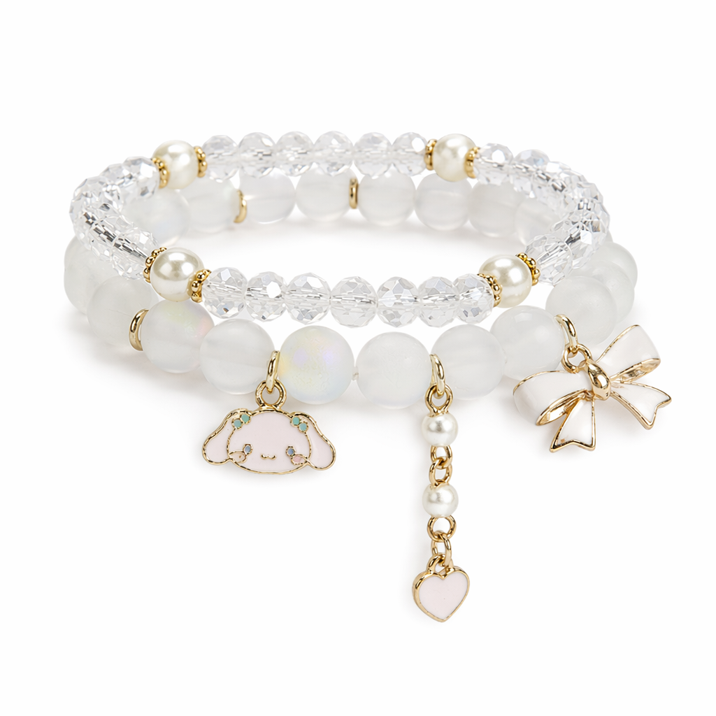 Kawaii Beaded Bracelets Inspired by Sanrio Characters White Bead Cinna