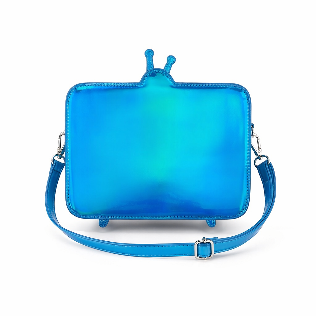 K-Pop Inspired Holographic Vintage Television Shaped Handbag Blue