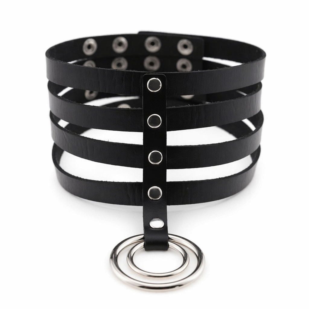Vegan Leather High Elongated Collar with Built-in O-Ring Hook Black