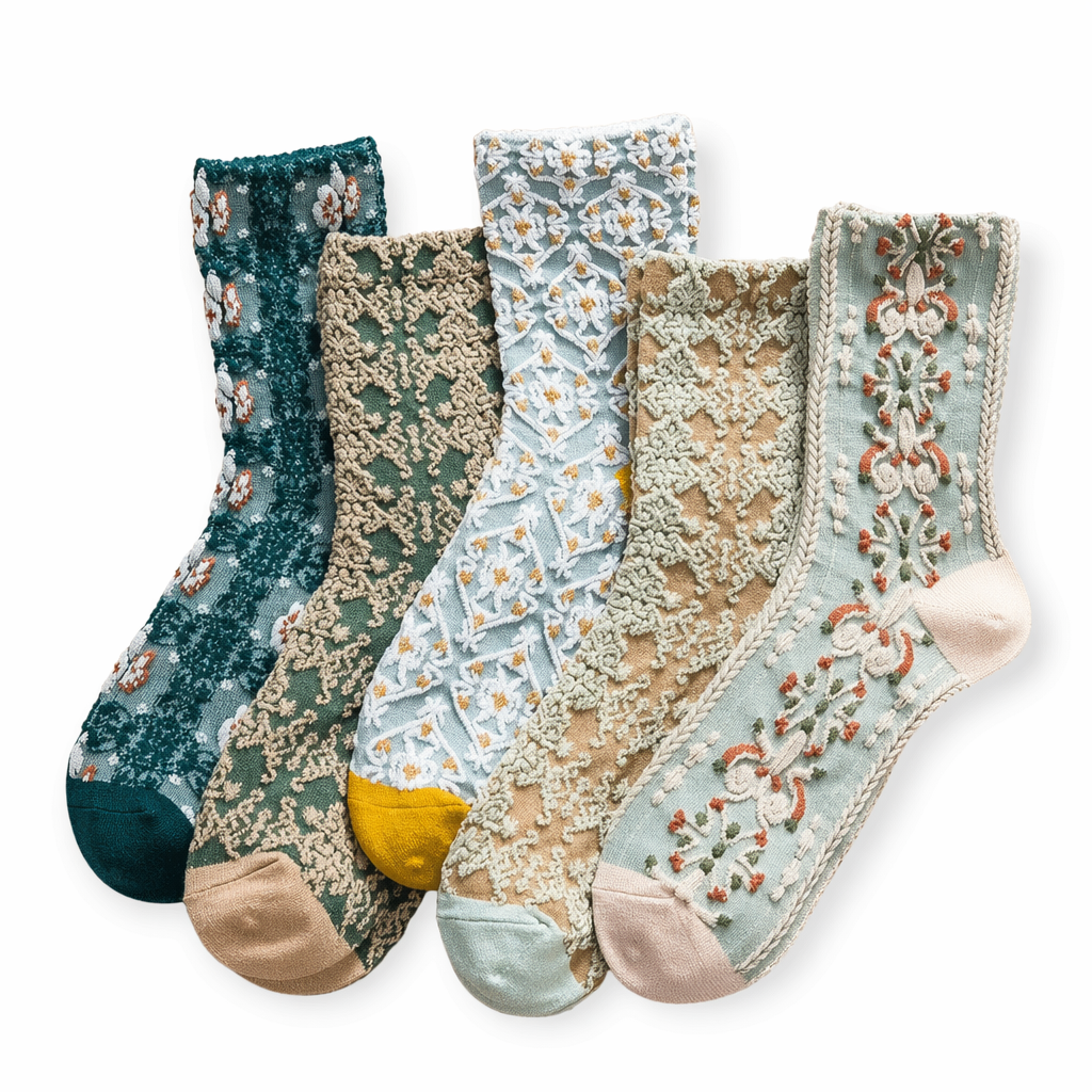 Pink Vintage Floral Socks for Kawaii and Fairycore Styles Set10-Retro flowers