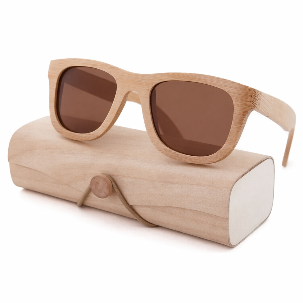 Chic Bamboo Wood Sunglasses for Style and UV Protection Brown with case