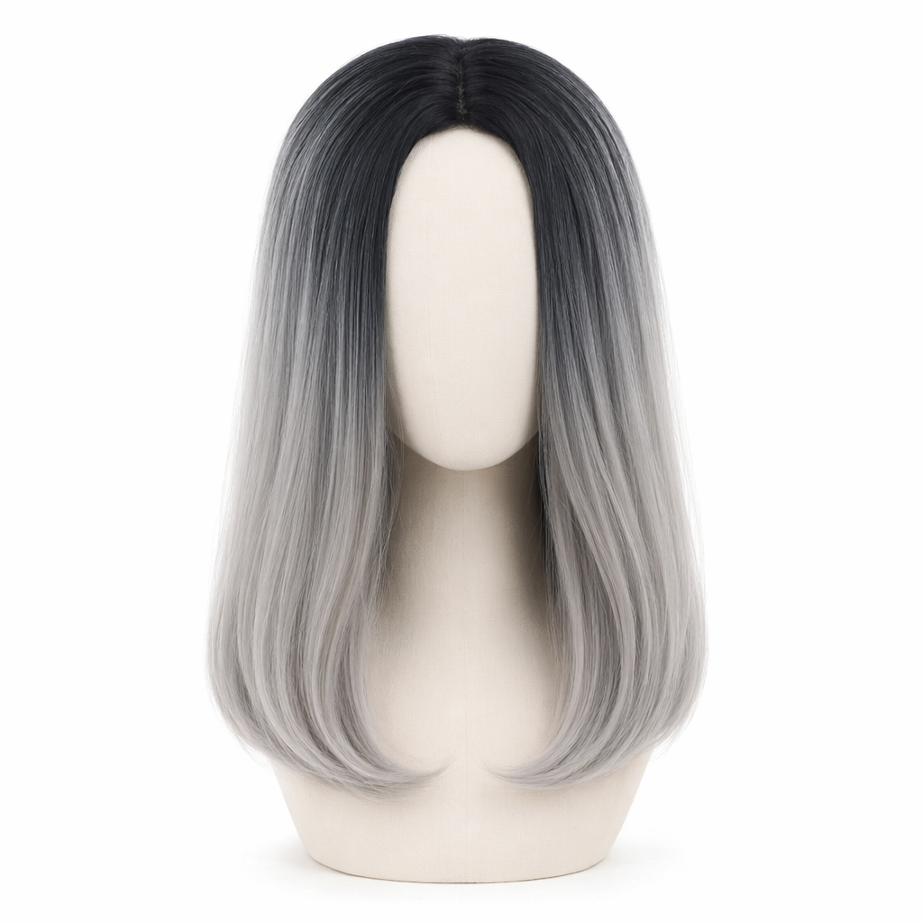 Medium Length Ombre Long Bob Wig in Chic Colorful Style Light Grey