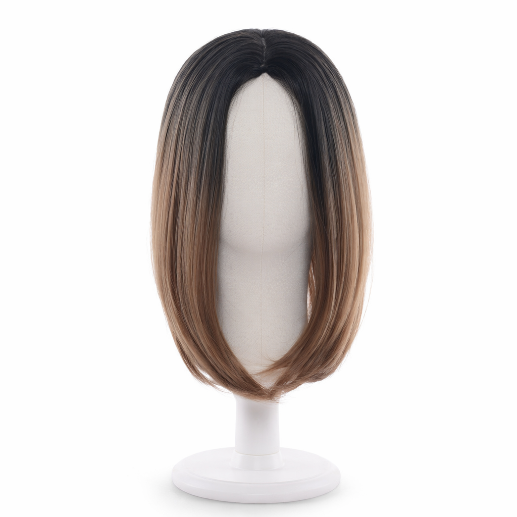 Medium Length Ombre Long Bob Wig in Chic Colorful Style Brown