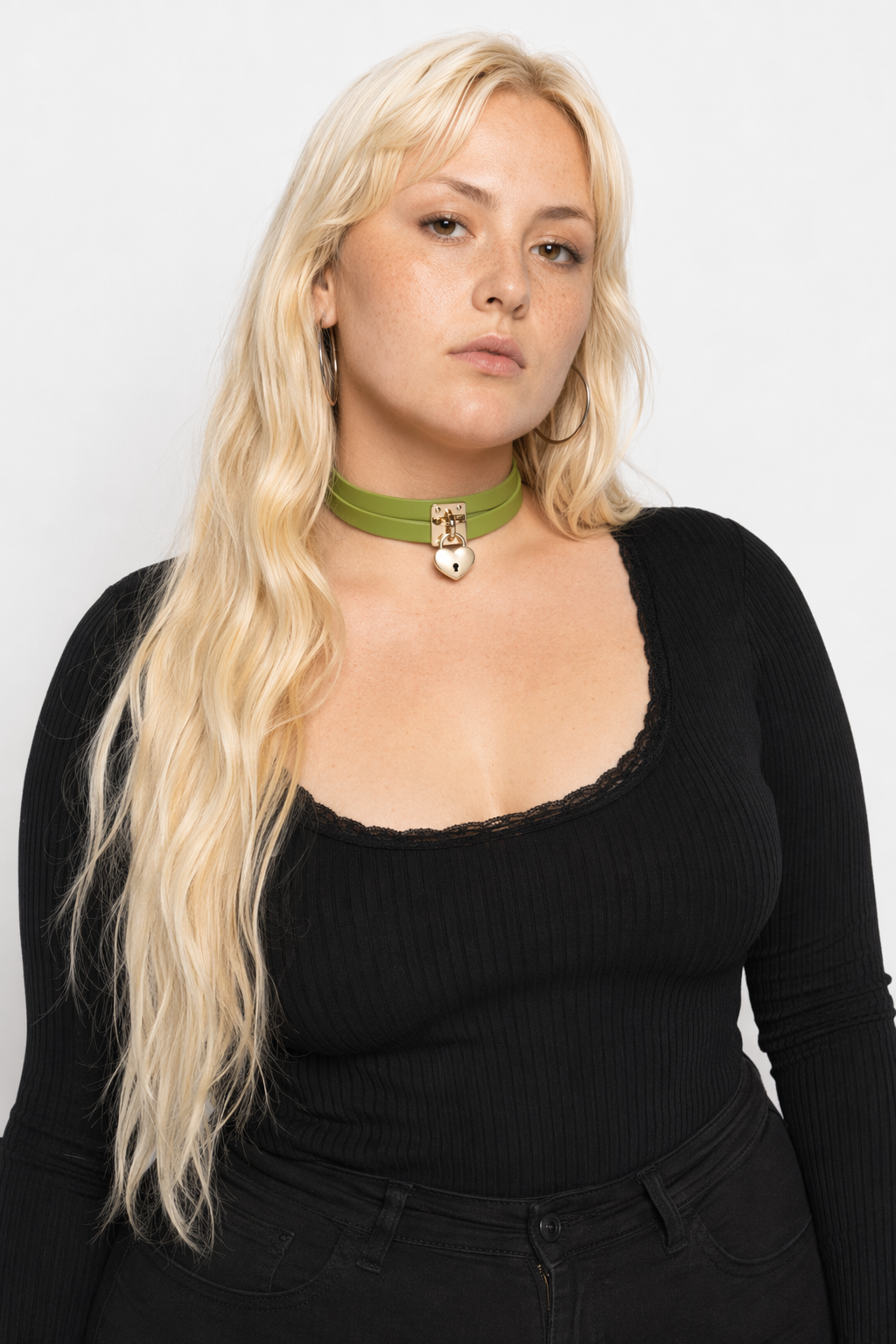 High Quality Vegan Leather Heart Locket Choker in Gold Green