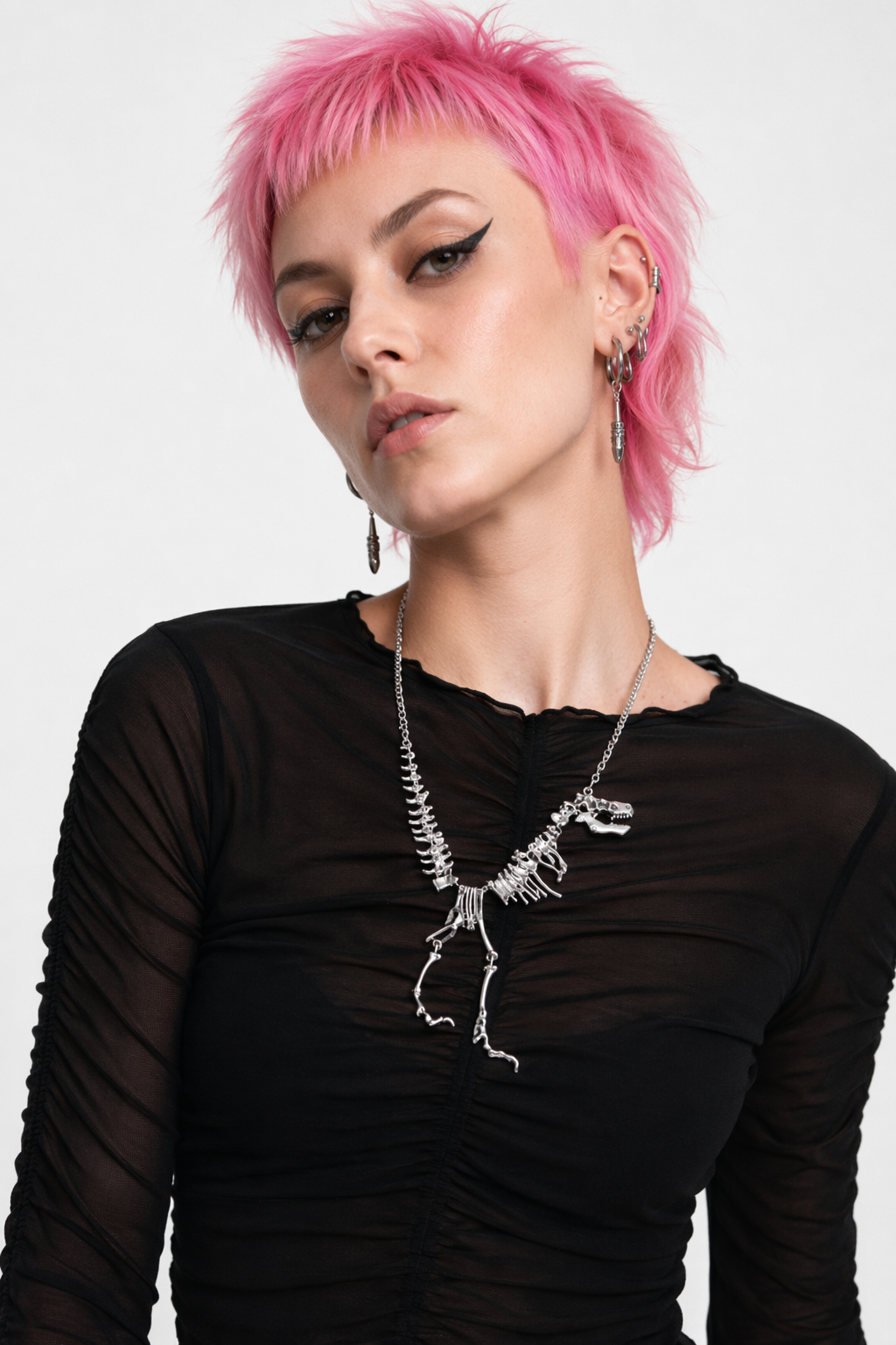 Cute T-Rex Bone Necklace in Black, Gold, or Silver Plated Hardware Silver