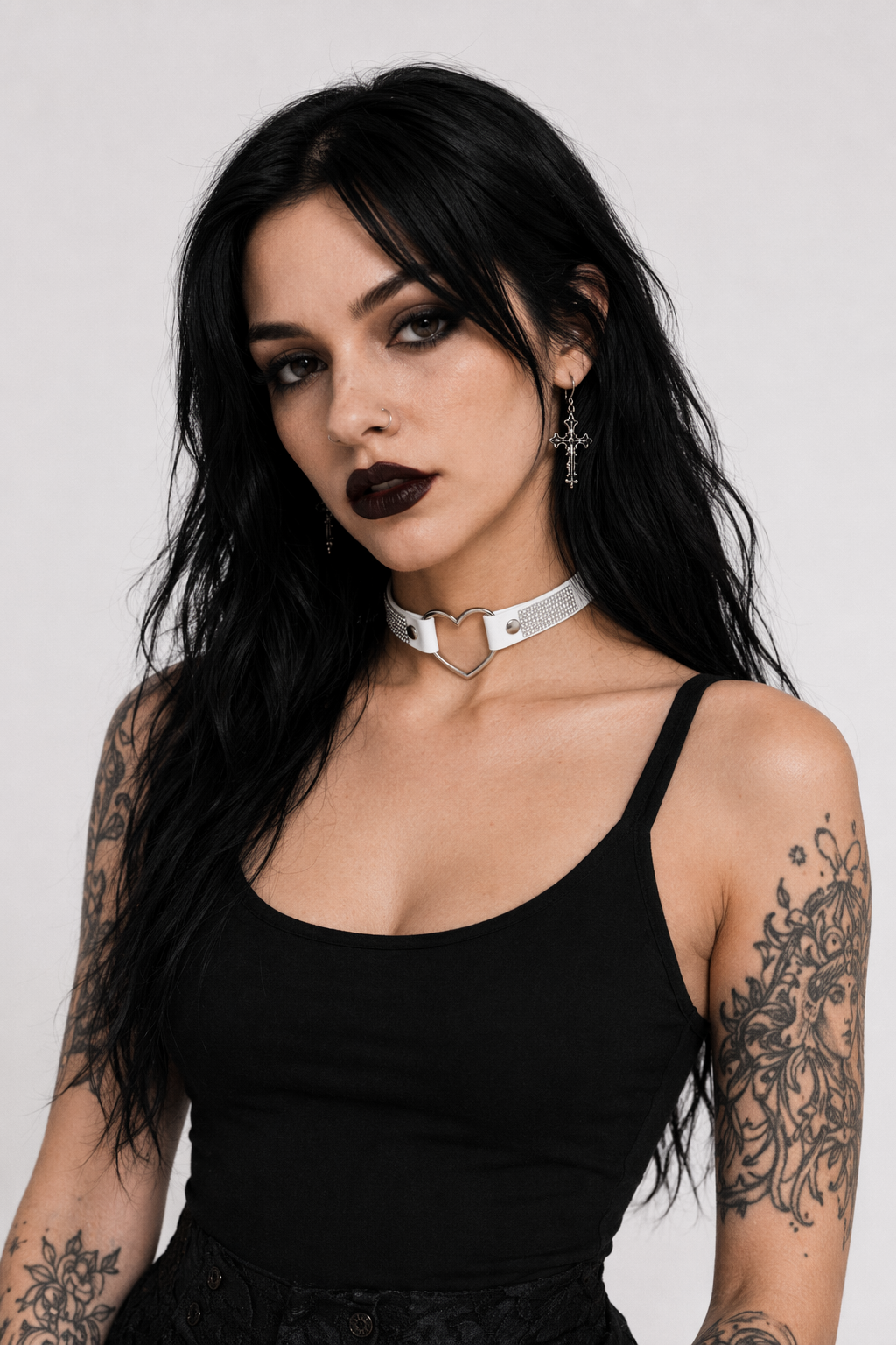 Rhinestone Heart Choker Necklace for Kawaii Aesthetic Princesses White