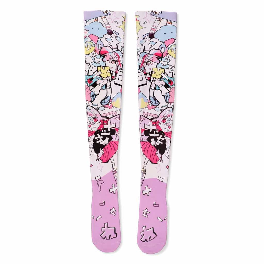 Kawaii Explosion Stockings with Vibrant Pastel Inspired Print Graffiti Style