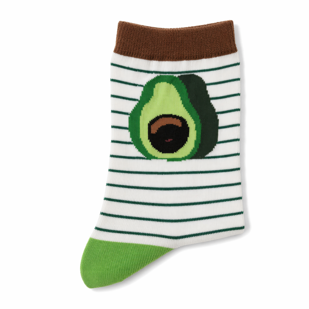 Cute Avocado Socks with Kawaii Face and Striped Design Striped Avocado