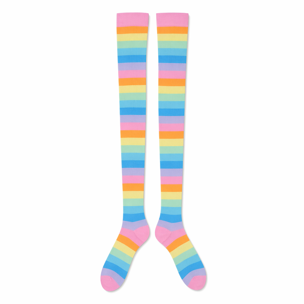 Pastel Rainbow Thigh High Socks for Kawaii Pride Lovers Pastel Rainbow