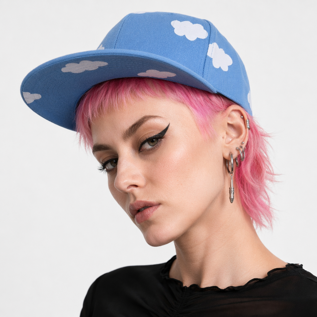 Pastel Cloud Snapback Hat for Cute Kawaii Style Blue