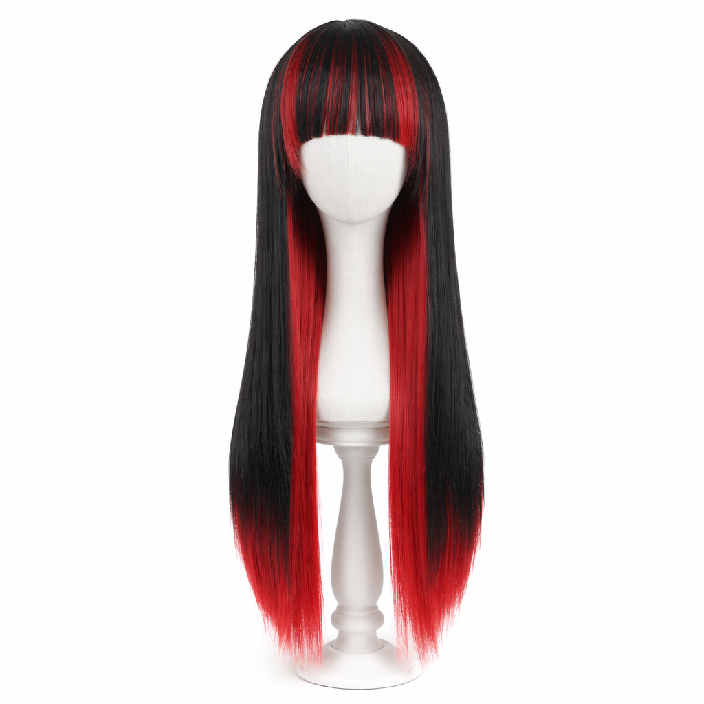 Stunning Long Cosplay Wig with Soft Fringe in Stylish Colors Straight Black Red Straight