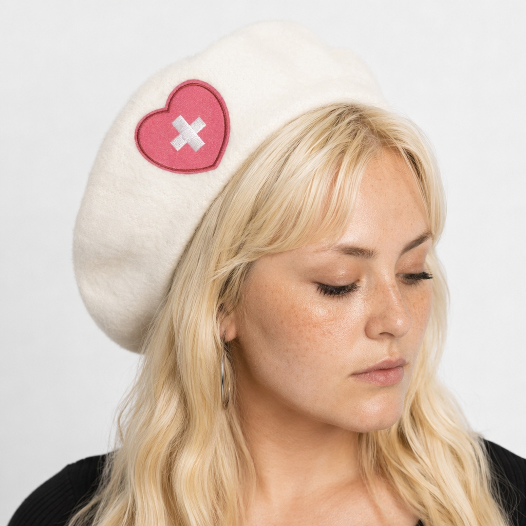 Pink Menhera Nurse Beret for Kawaii Fashion Enthusiasts White Cross