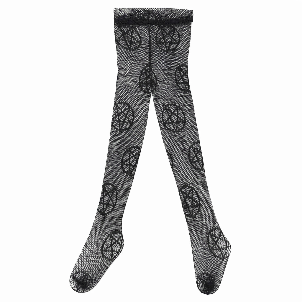 Pentagram Printed Fishnet Tights for Gothic Cospartys Black